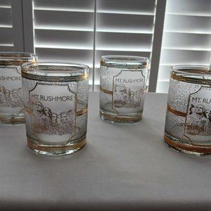 Vintage Glassware, Mt. Rushmore Gold Old Fashion on the Rocks Set of 4